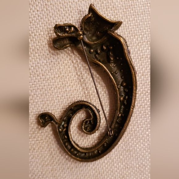 Leopard Brooch bronze metalic with amber coloured rhinestones NEW - Picture 2 of 3